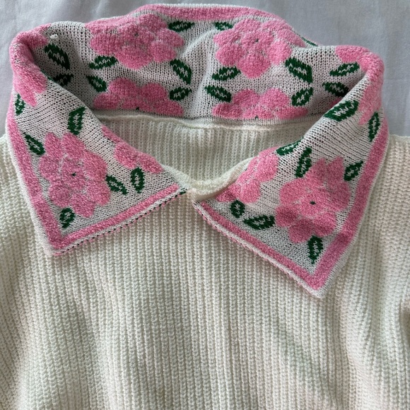 Women's Cream Sweater with Pink Floral Accents - Picture 3 of 5